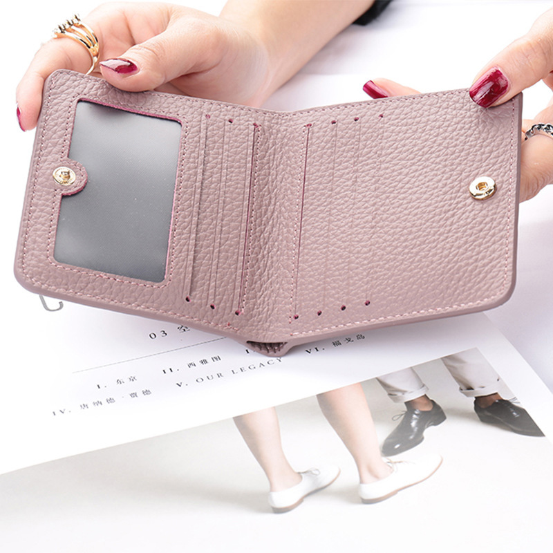 三つ折り 財布 花刺繍ワンポイント型押しレザー三つ折りミニ財布