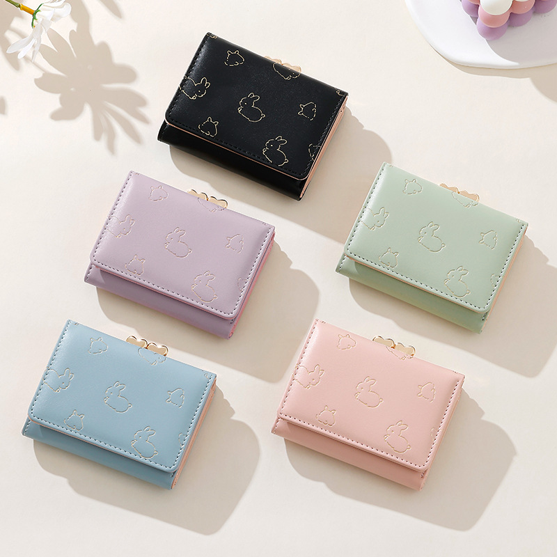 三つ折り 財布 がま口 うさぎ柄のハートがま口財布