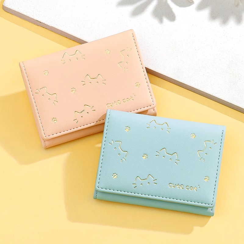 三つ折り 財布 猫と肉球刺繍デザイン三つ折り財布