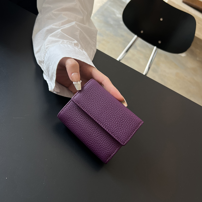 三つ折り 財布 型押し牛革 三つ折りがま口財布