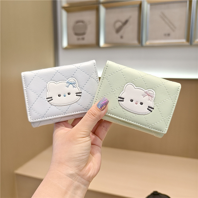 三つ折り 財布 キャラクター刺繍 菱格子三つ折り財布