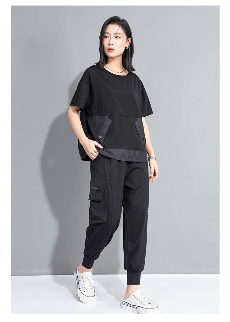 モード系 ワークポケットデザインで魅せるモードTシャツ｜スポーティ＆シティライクなセットアップ風トップス