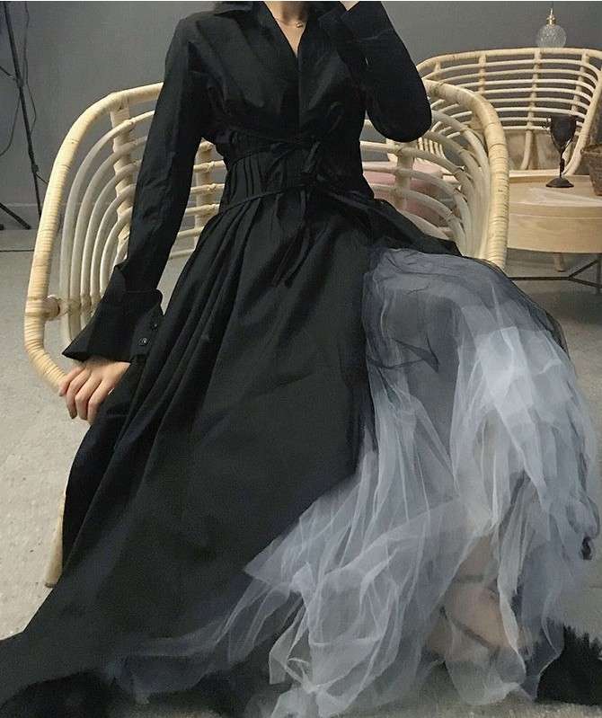モード系ファッション チュールレイヤードラップワンピース