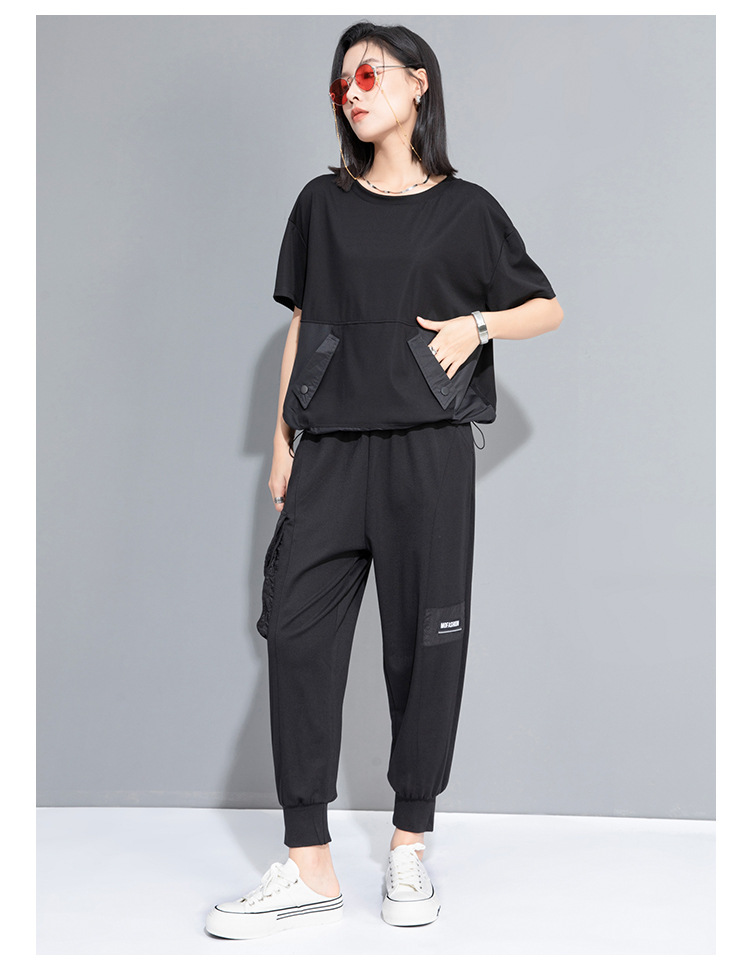 モード系 ワークポケットデザインで魅せるモードTシャツ｜スポーティ＆シティライクなセットアップ風トップス