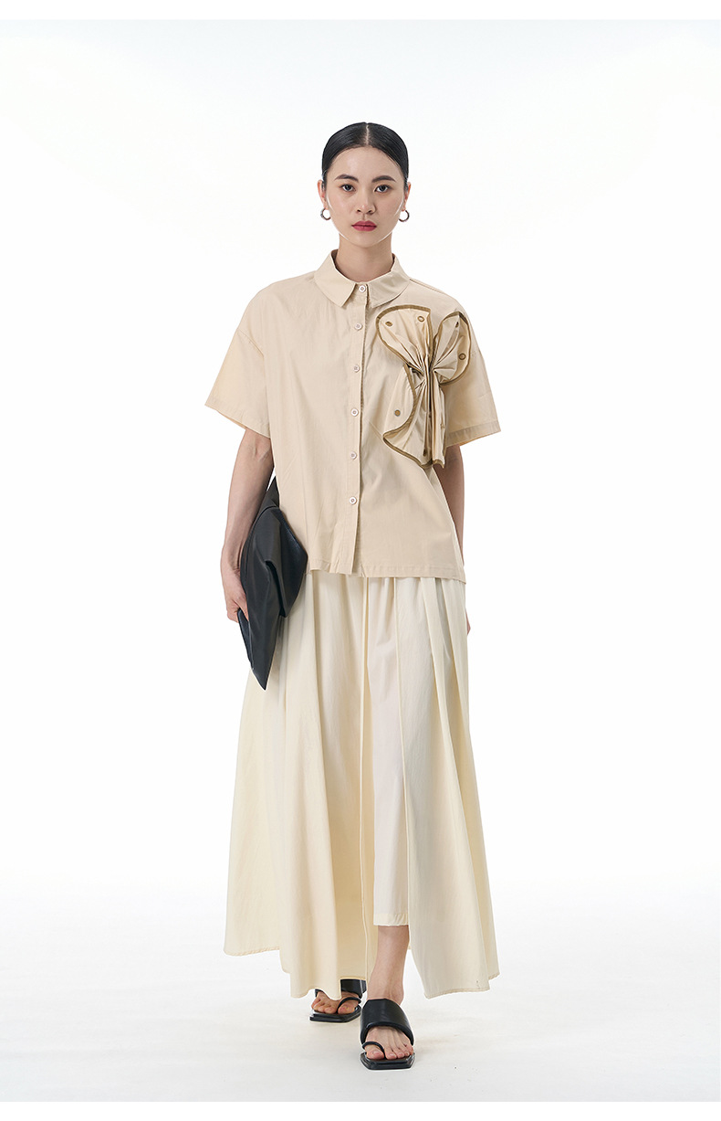 モード系 【立体フリルで魅せる】アシンメトリーフリルシャツブラウス（全5色）