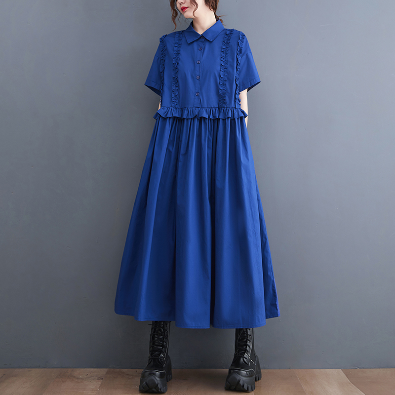 モード系 シルエットで魅せる無地シャツワンピース｜上品フリル×体型カバー×2色展開