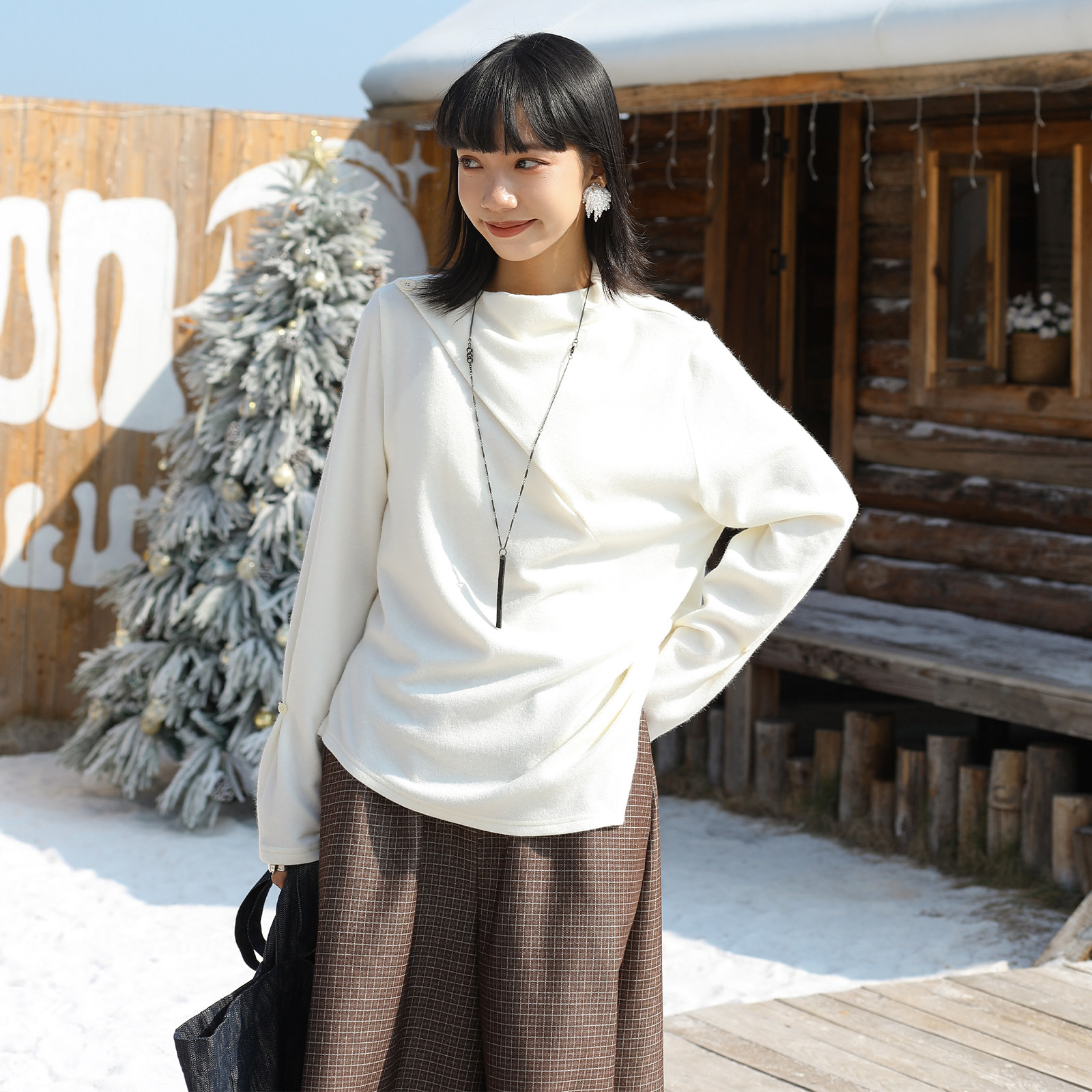 モード系 【フリーサイズ】アシンメトリーヘム デザインロングトップス