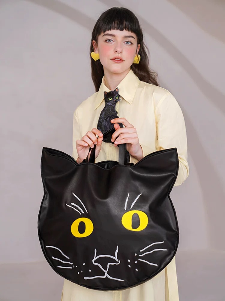 モード系ファッションブラックキャットデザインバッグ