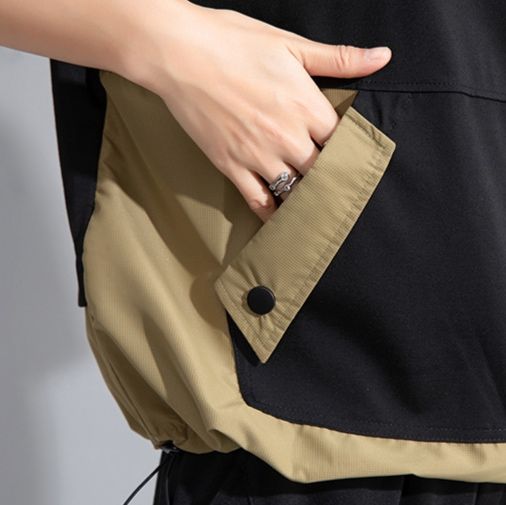モード系 ワークポケットデザインで魅せるモードTシャツ｜スポーティ＆シティライクなセットアップ風トップス