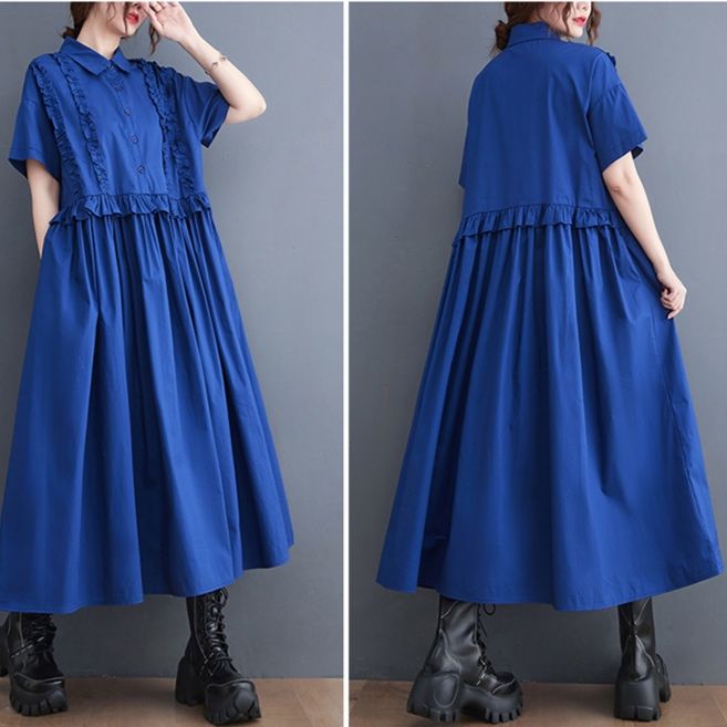 モード系 シルエットで魅せる無地シャツワンピース｜上品フリル×体型カバー×2色展開