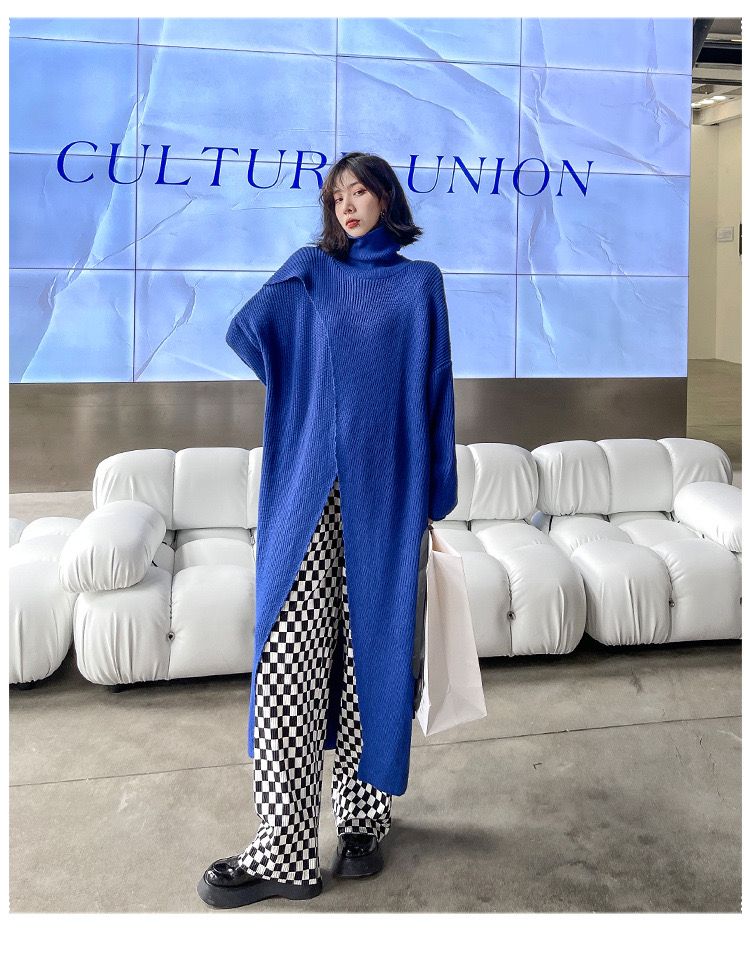 【ブルー】鮮やかな色で差をつける、スタイルアップニットワンピース