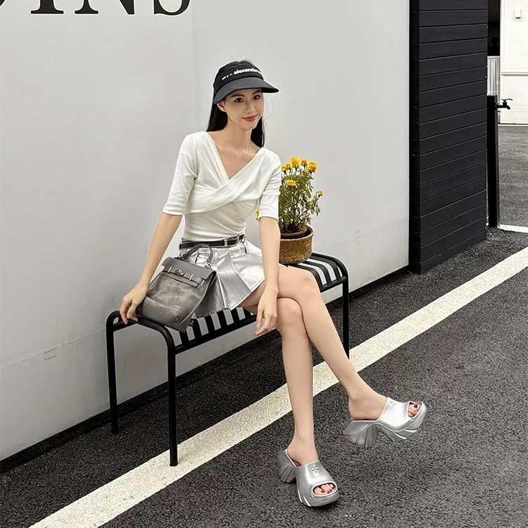 モード系ファッション プチプラ 【5cmアップ見え】美脚厚底ウェーブサンダル｜35〜40
