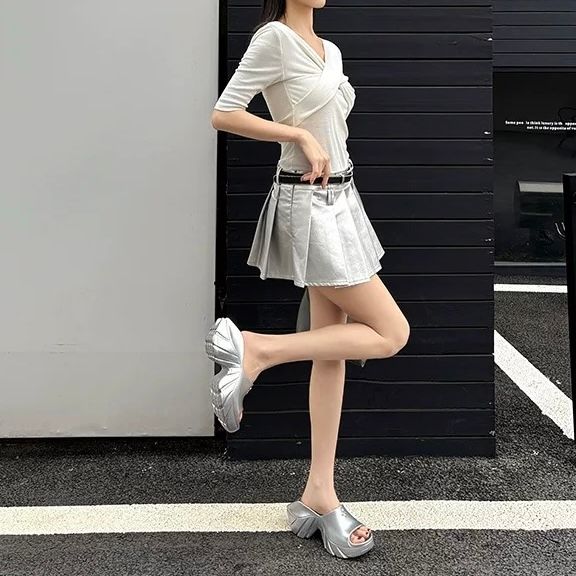モード系ファッション プチプラ 【5cmアップ見え】美脚厚底ウェーブサンダル｜35〜40