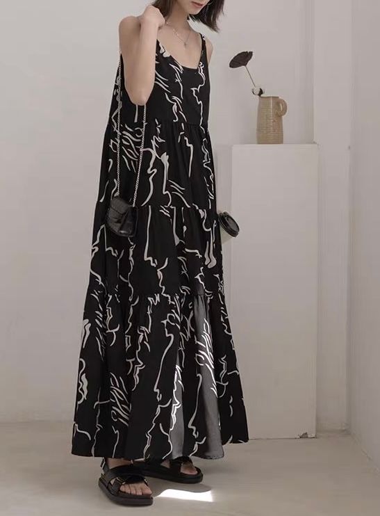 モード系ファッション 【高身長も映える125cm丈】アートプリントキャミワンピース｜肩紐調整OKで華奢さんも安心