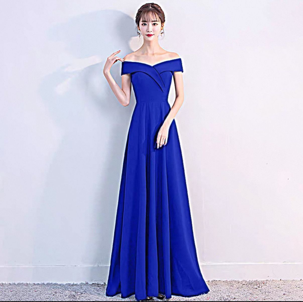 モード系ファッション 【S〜XXL対応】上品オフショルダー美シルエット ロングドレス