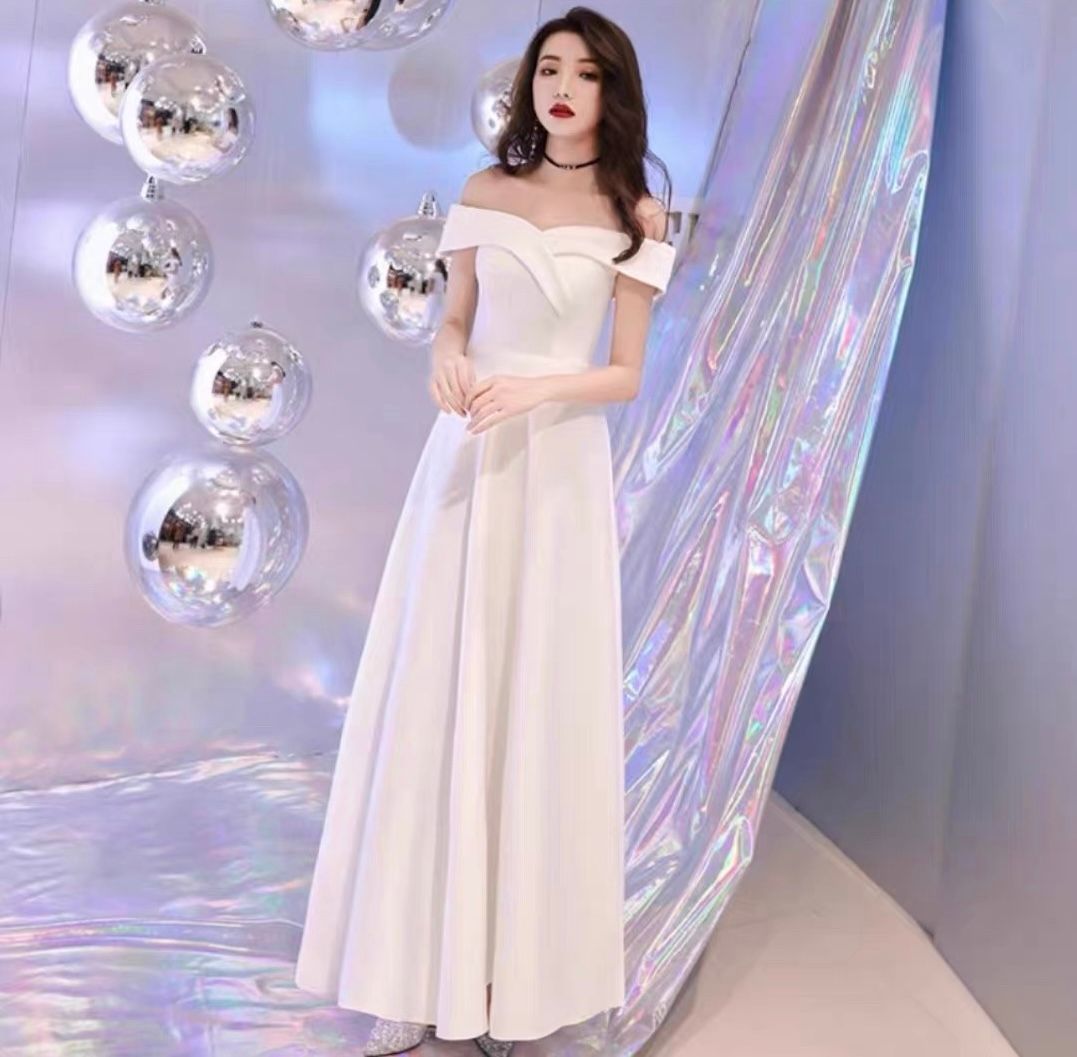 モード系ファッション 【S〜XXL対応】上品オフショルダー美シルエット ロングドレス