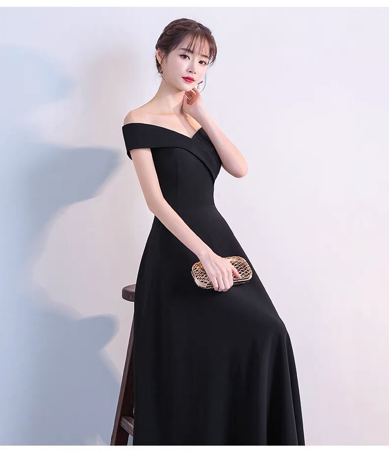 モード系ファッション 【S〜XXL対応】上品オフショルダー美シルエット ロングドレス