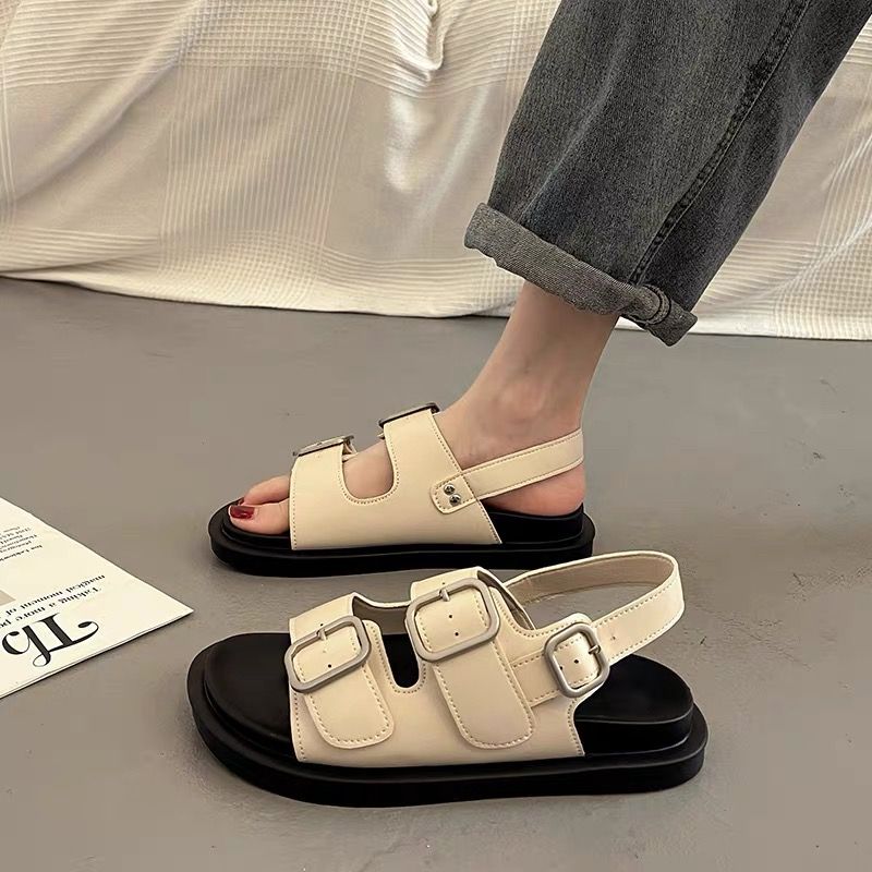 モード系ファッション 【厚底3cm】レディースダブルベルトローマ風サンダル｜歩きやすく疲れにくい夏の必需品