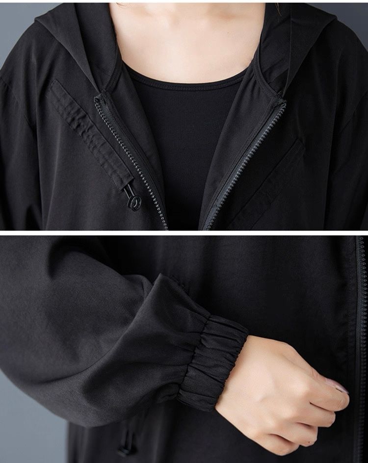 モード系ファッション【ロング丈・軽量フード付きアウター】配色ドロストデザインで魅せる1枚｜秋冬春の3シーズン対応