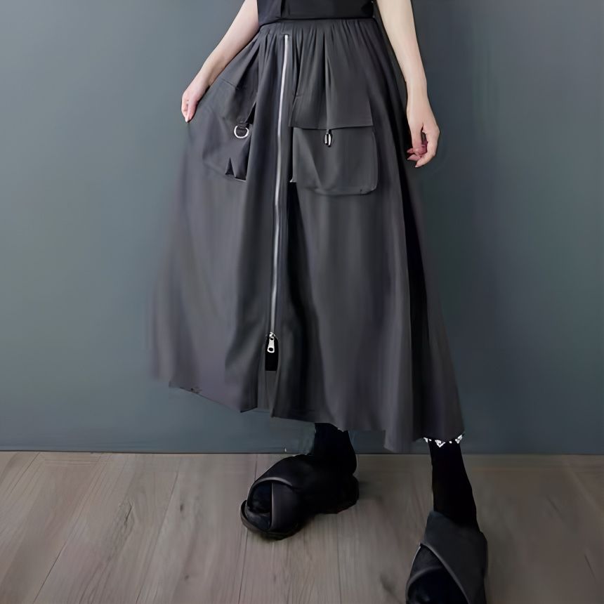 【体型問わず着映える】大容量ポケット×ZIPデザインワイドスカート