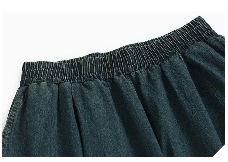 モード系ファッション【体型カバーも叶う】デニム風フリルワイドパンツ《スカート見え／裾フリル付き》