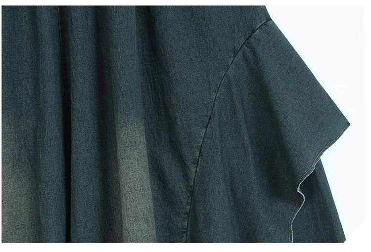 モード系ファッション【体型カバーも叶う】デニム風フリルワイドパンツ《スカート見え／裾フリル付き》