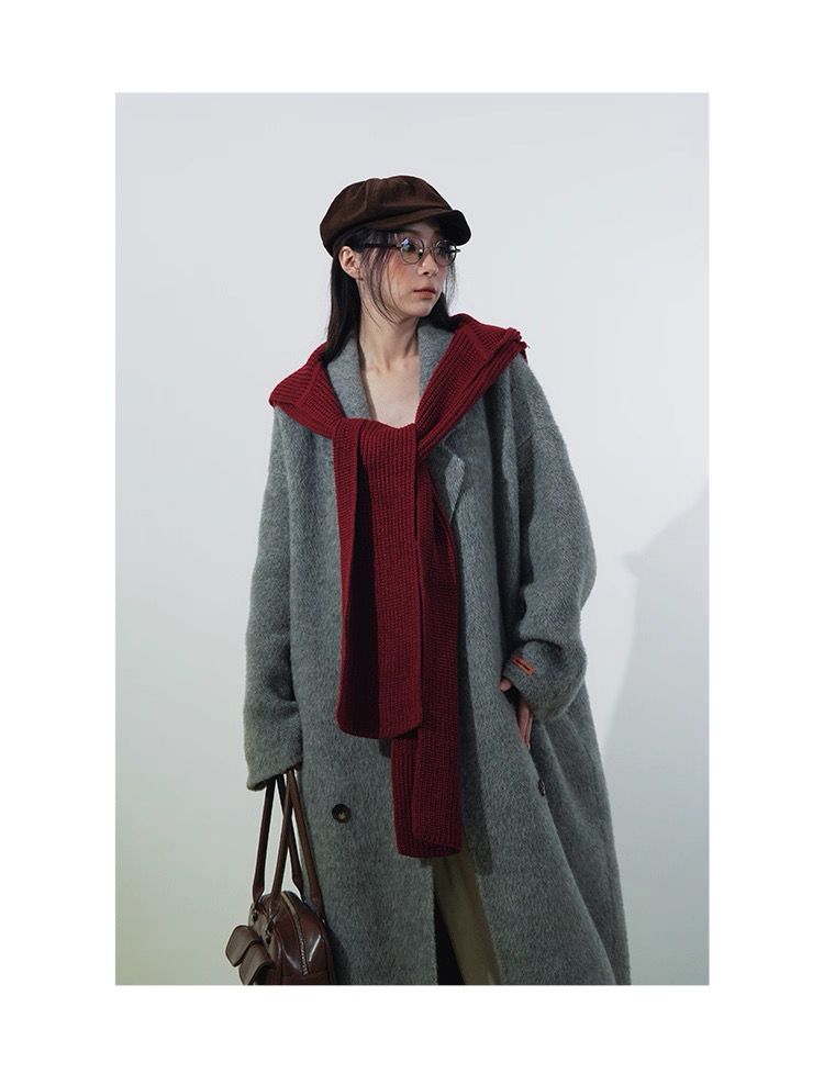 モード系ファッションユニセックス対応】フード付きロングニットマフラー｜多様な巻き方で魅せるモードな防寒ストール