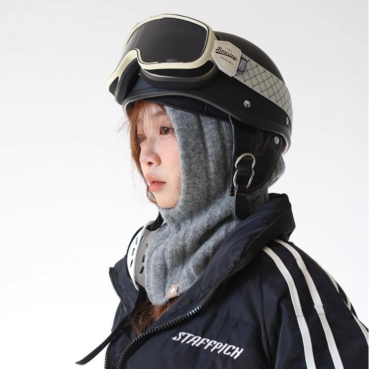 モード系ファッション【ユニセックス対応】ウール混ニットバラクラバフード｜顔まわりを包むミニマルデザインフードマフラー