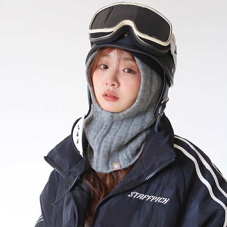 モード系ファッション【ユニセックス対応】ウール混ニットバラクラバフード｜顔まわりを包むミニマルデザインフードマフラー