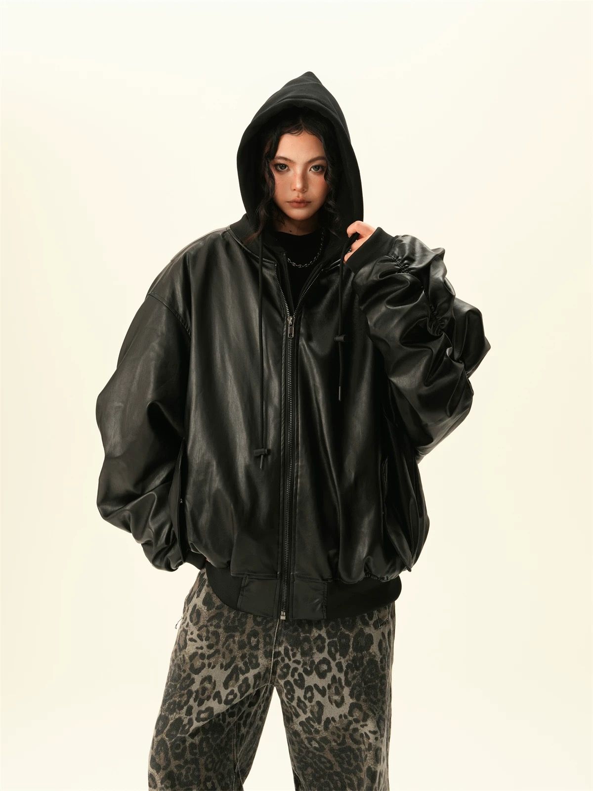 モード系ファッション【ユニセックス対応】キルティングPUレザーオーバーブルゾン