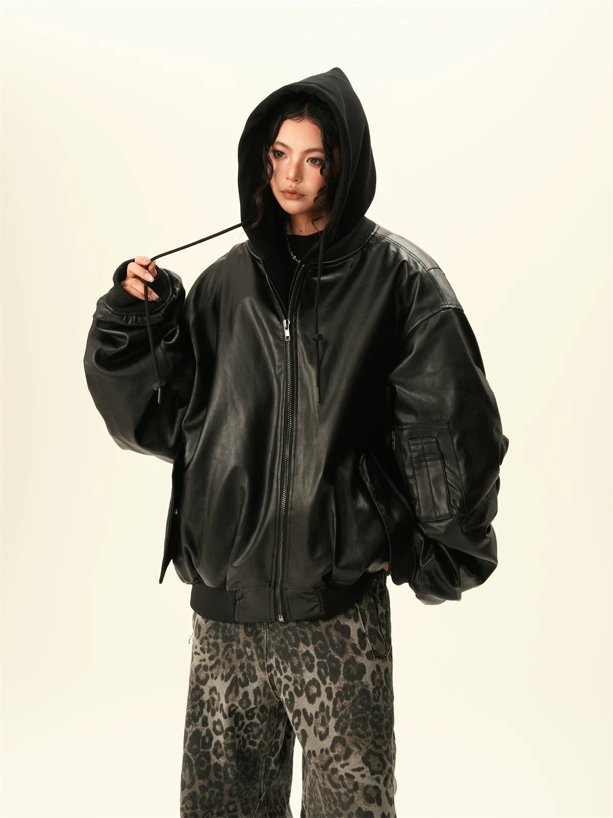 モード系ファッション【ユニセックス対応】キルティングPUレザーオーバーブルゾン