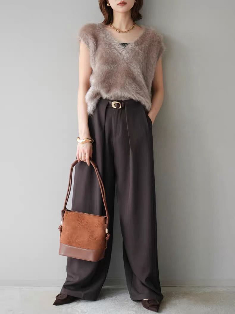 モード系ファッション【デニムレイヤード風】フェイクシャツ切替ニットトップス／モードカジュアルに映える異素材ミックス