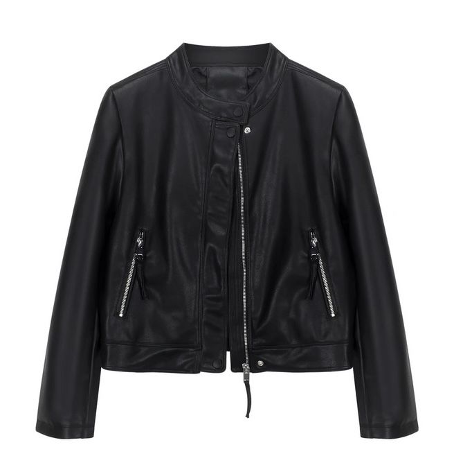 モード系ファッション【S〜XL対応】春秋スタンドカラーPUレザージャケット｜艶とハリで仕立てるミニマルモードアウター