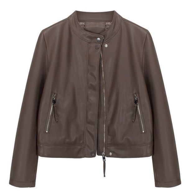 モード系ファッション【S〜XL対応】春秋スタンドカラーPUレザージャケット｜艶とハリで仕立てるミニマルモードアウター