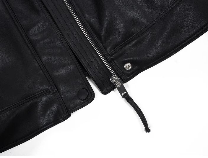 モード系ファッション【S〜XL対応】春秋スタンドカラーPUレザージャケット｜艶とハリで仕立てるミニマルモードアウター