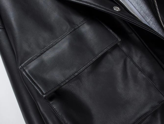 モード系ファッション 春夏【S〜M対応】フェイクレイヤード仕様 フーディ付きフェイクレザーブルゾン