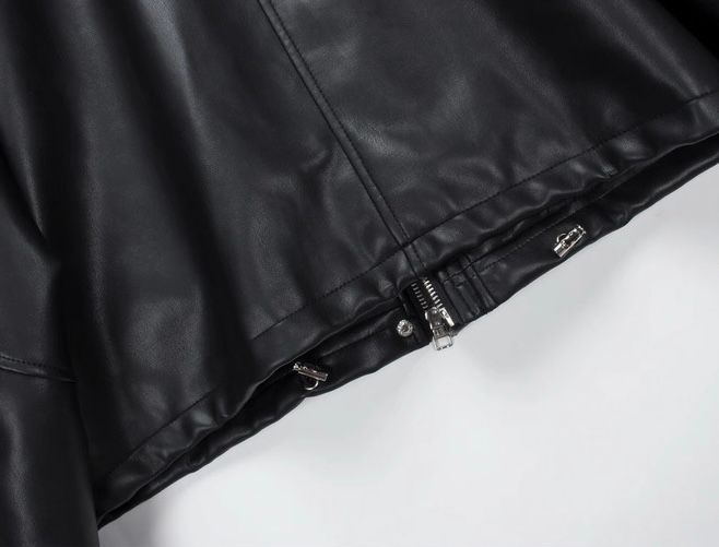 モード系ファッション 春夏【S〜M対応】フェイクレイヤード仕様 フーディ付きフェイクレザーブルゾン