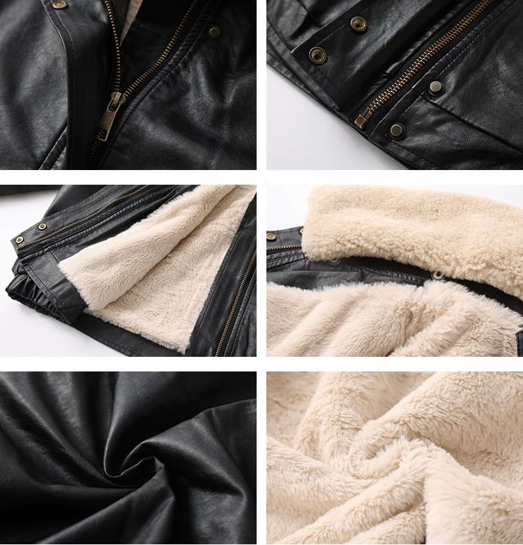 モード系ファッション【S〜M対応】フェイクムートン襟付きレザーショートジャケット