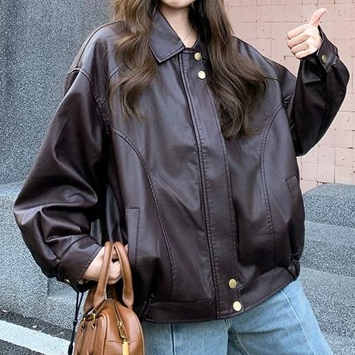 モード系ファッション【S〜M対応】フェイクムートン襟付きレザーショートジャケット