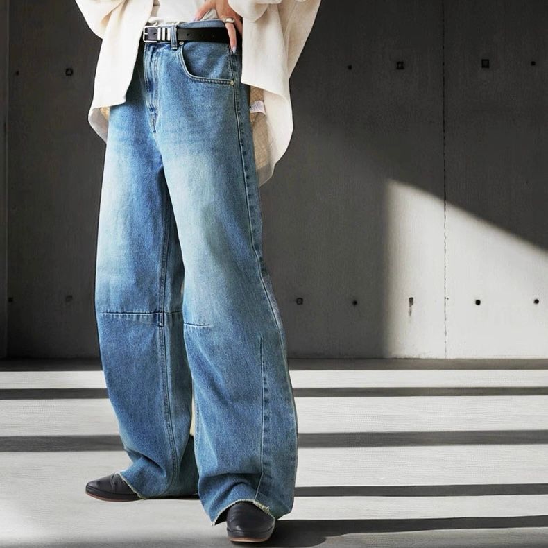 モード系ファッション【M〜XL対応】立体ワイドシルエット・ヴィンテージウォッシュデニムパンツ