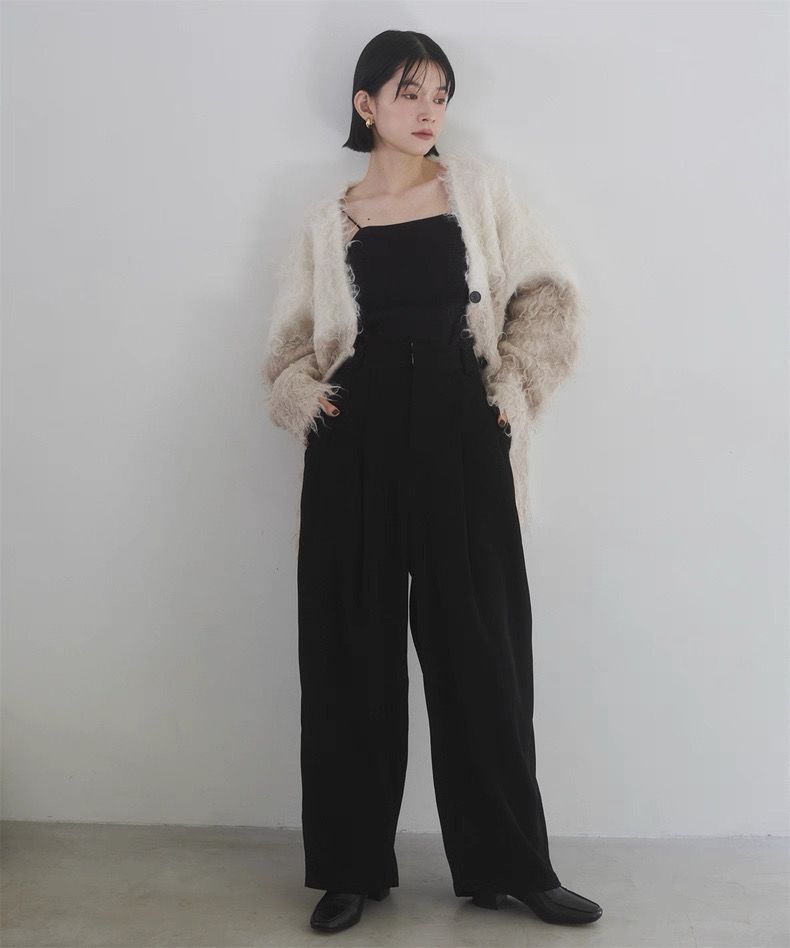 モード系ファッション【極上の存在感】Vネック シャギーヤーン ニットカーディガン（ゆったりサイズ）