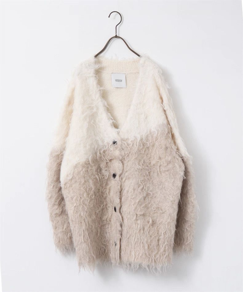 モード系ファッション【極上の存在感】Vネック シャギーヤーン ニットカーディガン（ゆったりサイズ）