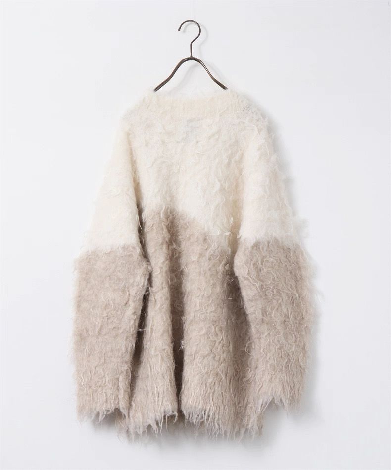 モード系ファッション【極上の存在感】Vネック シャギーヤーン ニットカーディガン（ゆったりサイズ）