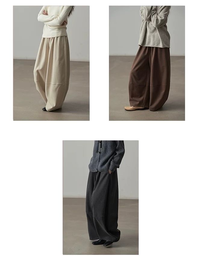 モード系ファッション【フリーサイズ】ふんわり丸みシルエットワイドパンツ／カフェブラウン
