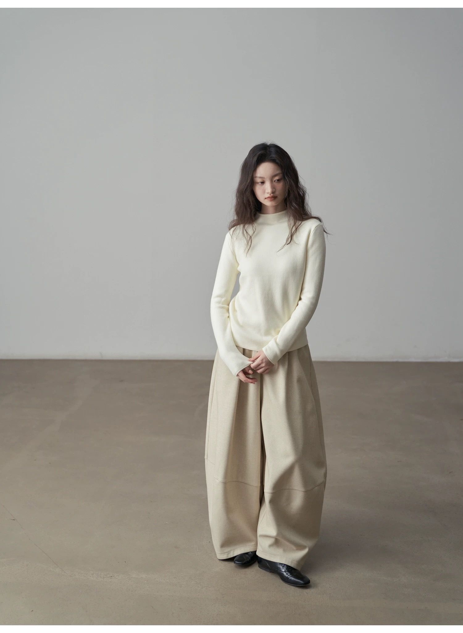 モード系ファッション【フリーサイズ】ふんわり丸みシルエットワイドパンツ／カフェブラウン