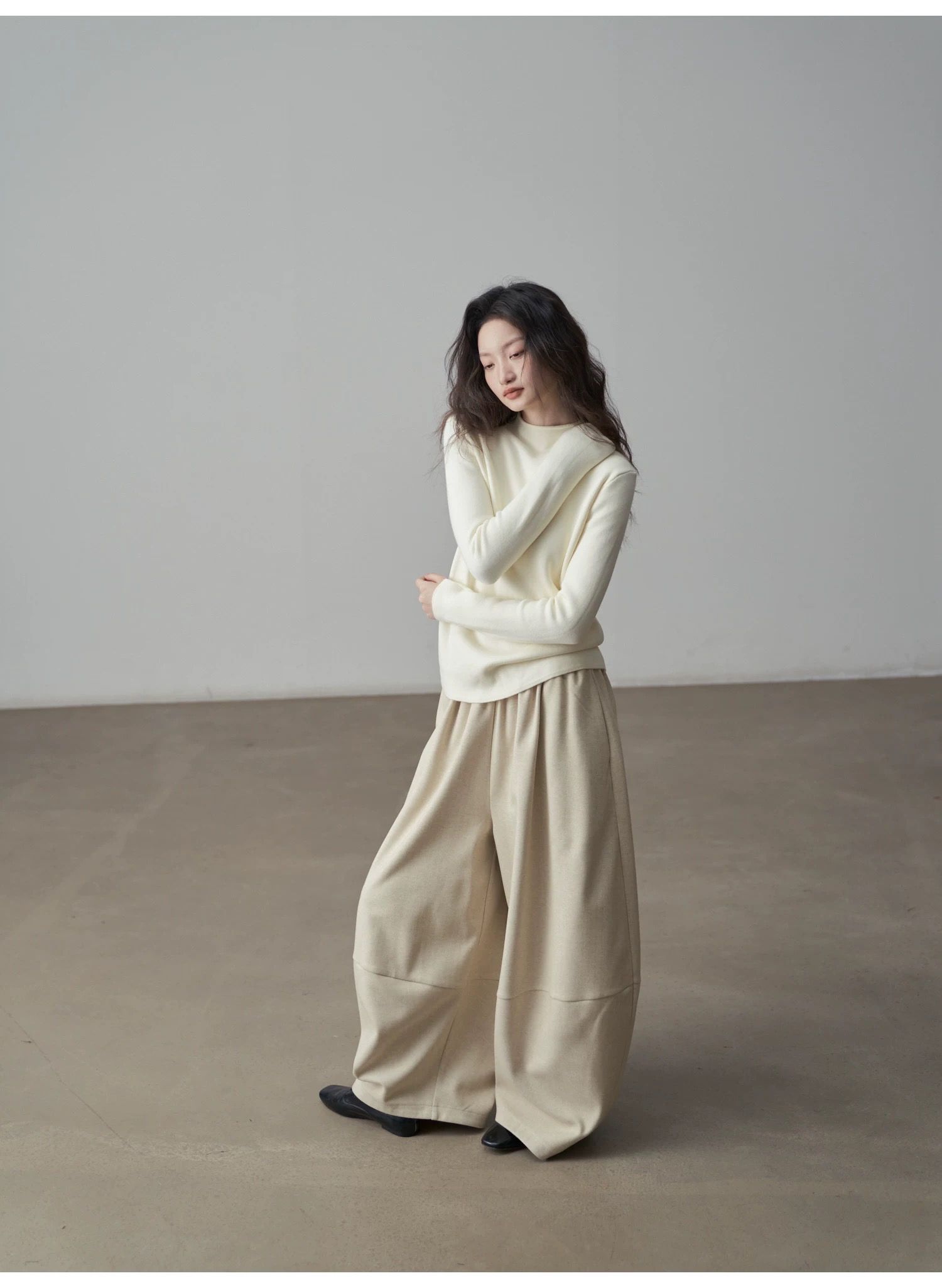 モード系ファッション【フリーサイズ】ふんわり丸みシルエットワイドパンツ／カフェブラウン