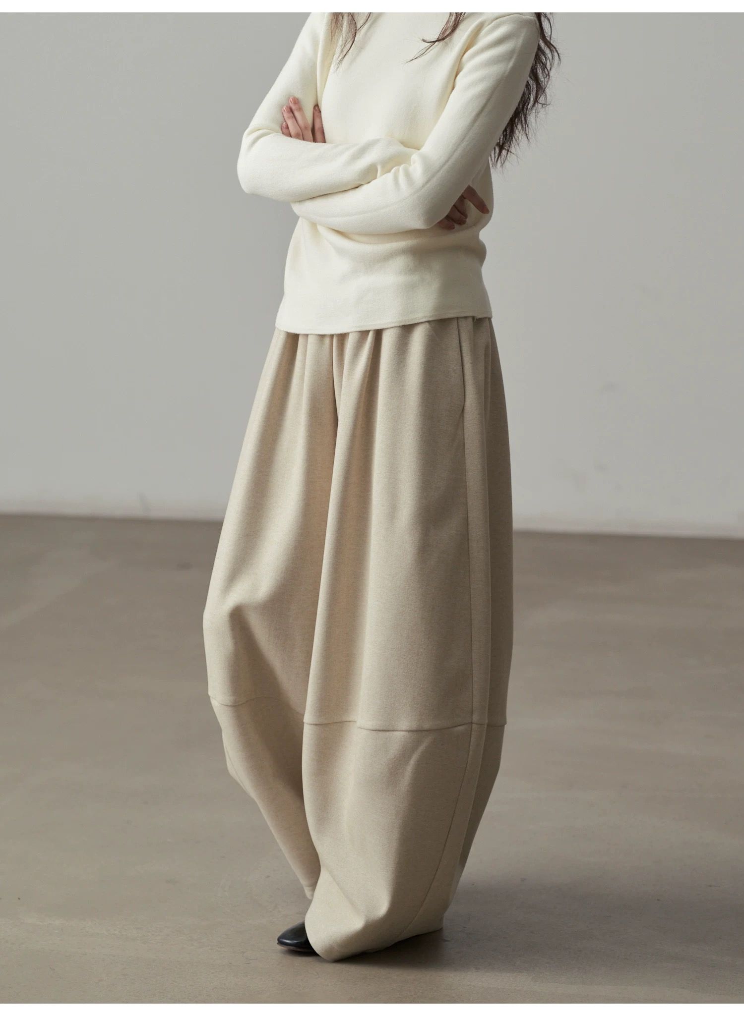 モード系ファッション【フリーサイズ】ふんわり丸みシルエットワイドパンツ／カフェブラウン