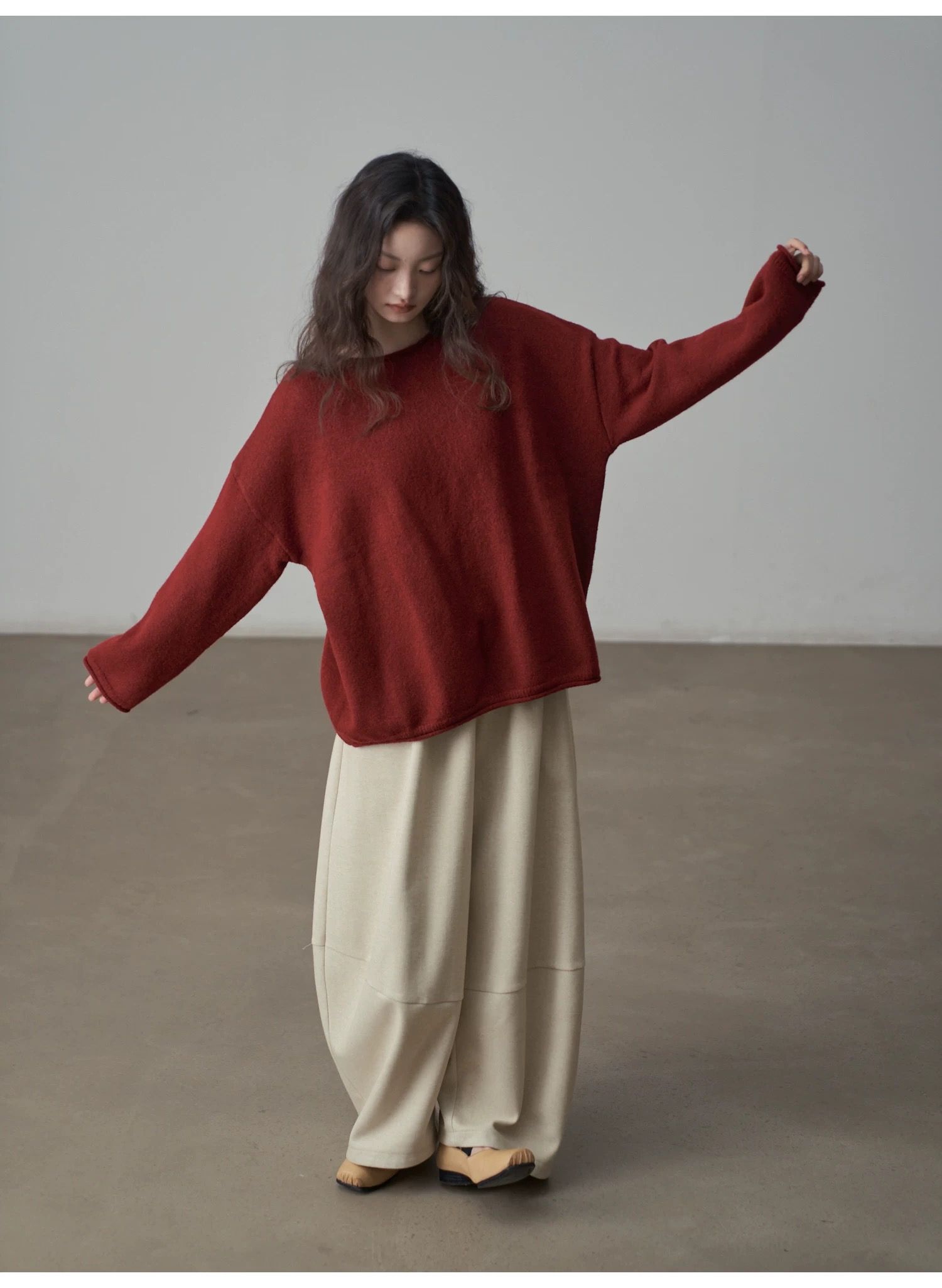 モード系ファッション【フリーサイズ】ふんわり丸みシルエットワイドパンツ／カフェブラウン