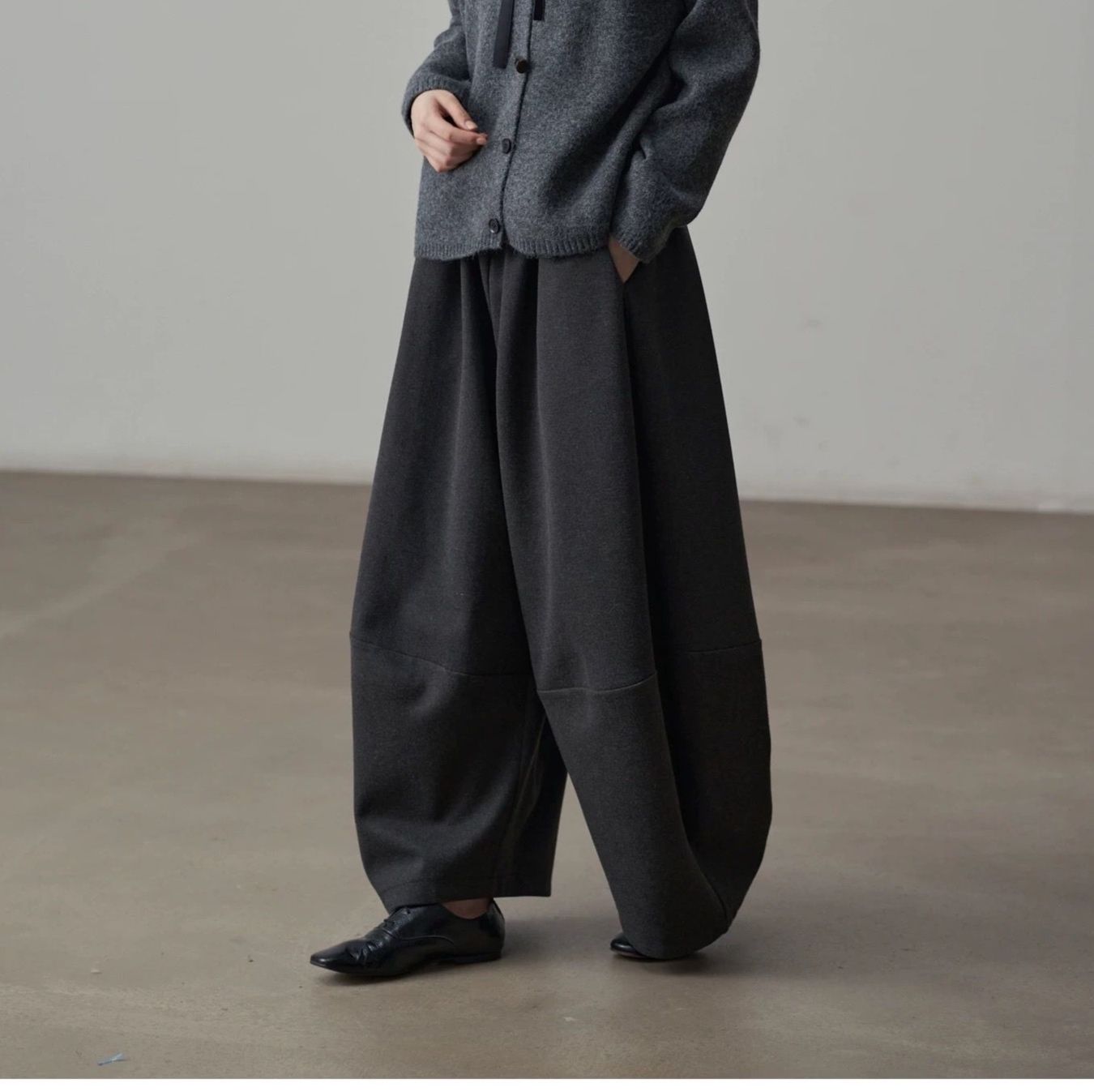 モード系ファッション【フリーサイズ】ふんわり丸みシルエットワイドパンツ／カフェブラウン