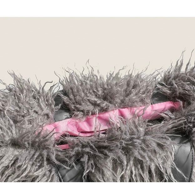 モード系ファッション【大容量×ふわモード】フェイクファーショルダーバッグ（グレー）